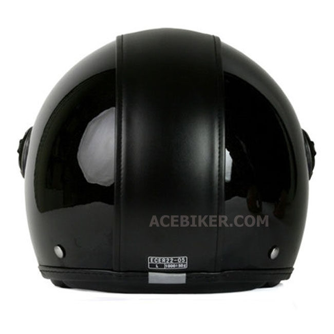 OF560 Beetle Black Leather Half Face Helmet